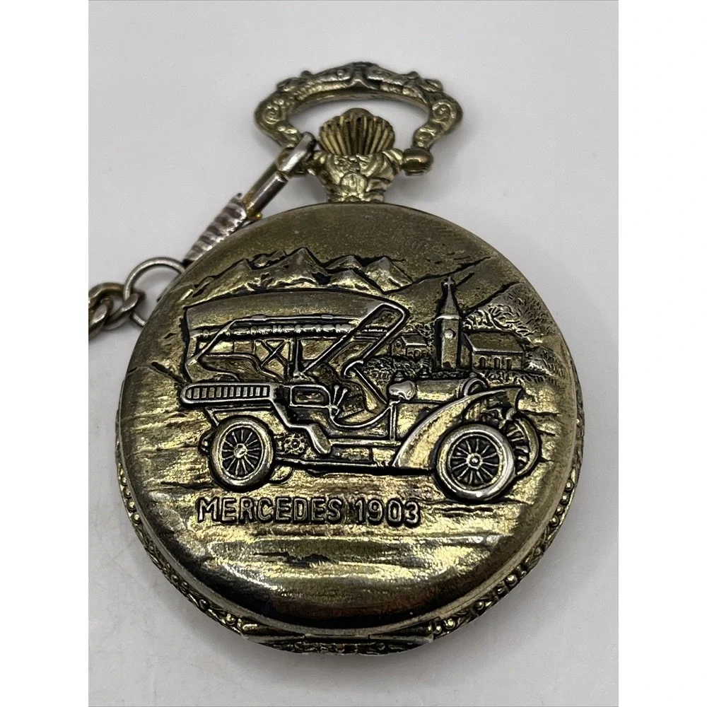 Mercedes 1903 Quemex Quartz Pocket Watch 47mm Case w/ Chain- New Battery
